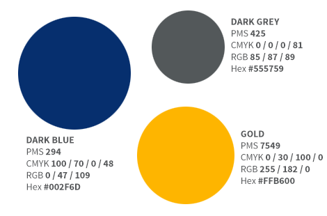 color palette with blue, grey and gold