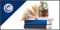 CCC logo and stack of three books with top book open and a jar on top