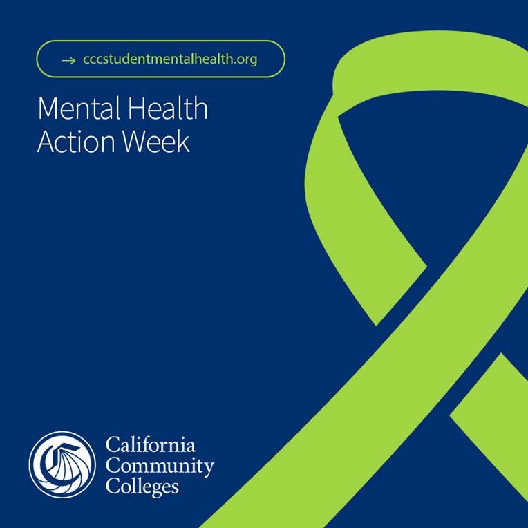 -> cccstudentmentalhealth.org Mental Health Action Week image of green ribbon California Community Colleges