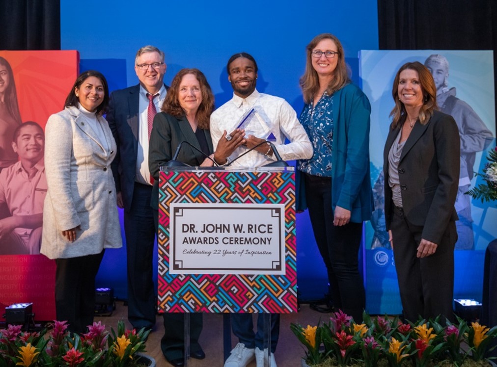 Feather River College award recipients on stage for the Dr. John W. Rice Awards Ceremony