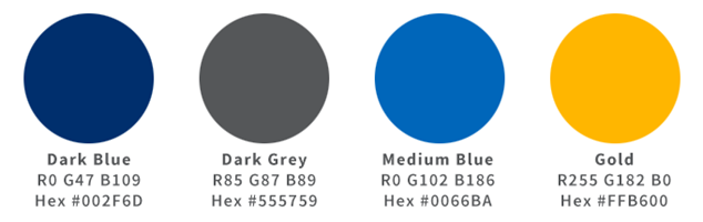 color palette in priority order: dark blue, dark gray, medium blue, gold